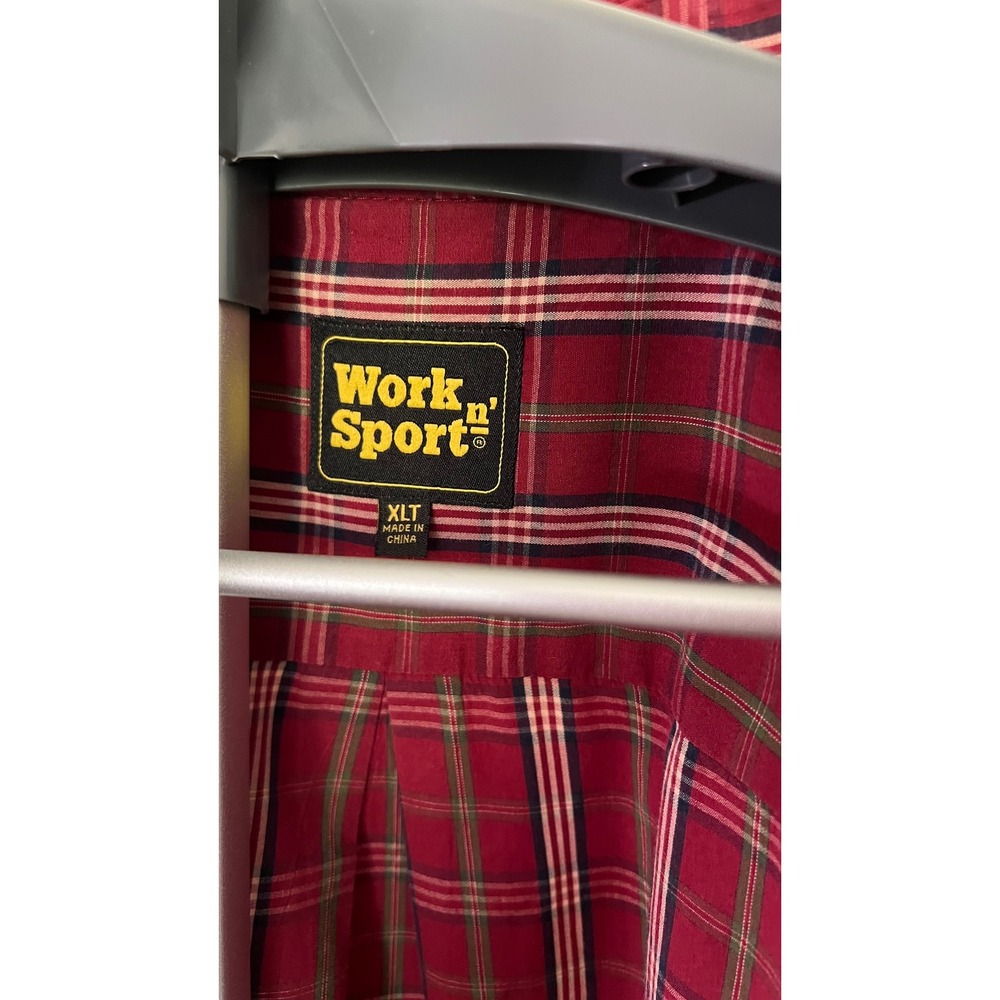 Work n Sport Mens Plaid Button Down Shirt 📍Lot of 2📍Red Brown XLT Long Sleeve - Picture 4 of 11